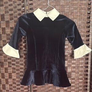 Trish Scully Child sz 5 navy blue velvet cream collar vintage style dress EUC